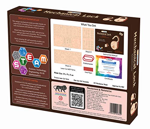 Image of Funvention- for Little Scientist in Every Kid Engineered Wood Diy Mechanical Lock With Key (Pack Of 12) - Build Working Lock Yourself - Stem Learning Birthday Return Gifts Party Pack, Multicolor