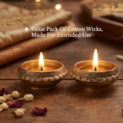 Image of Shubhkart Tejas Round Cotton Wicks Pack of 8 | 600 White Phool Batti | Handmade Diya Cotton Wicks for Puja Aarti Jyot | GOL Batti for Mandir, Temple & Festivals | Diwali Decoration Essentials