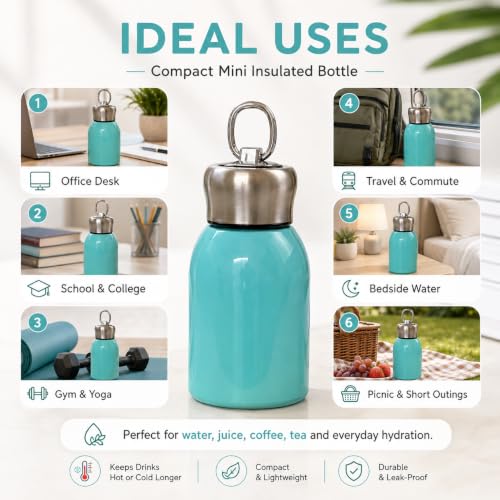 Image of Mini Insulated Stainless Steel Water Bottle 280 ml, Aqua Blue
