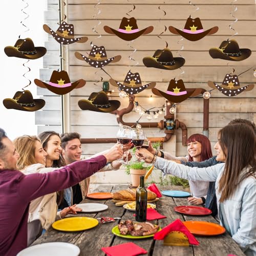 Image of Maxdot 42 Pcs Western Cowboy Party Decorations Wild West Hanging Swirl Cowboy Hat Ceiling Streamers for Adults Cowgirl Boys Birthday Party Decorations Supplies(Classic Style)