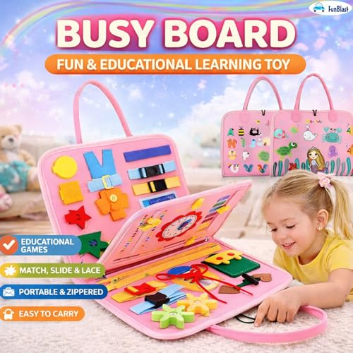 Image of FunBlast Busy Book for Toddlers Binder Board - Montessori Busy Board for Kids, Cartoon Design Learning Activity Toy for Toddlers, Educational & Early Learning Toys for Kids, Toddler (Mermaid)