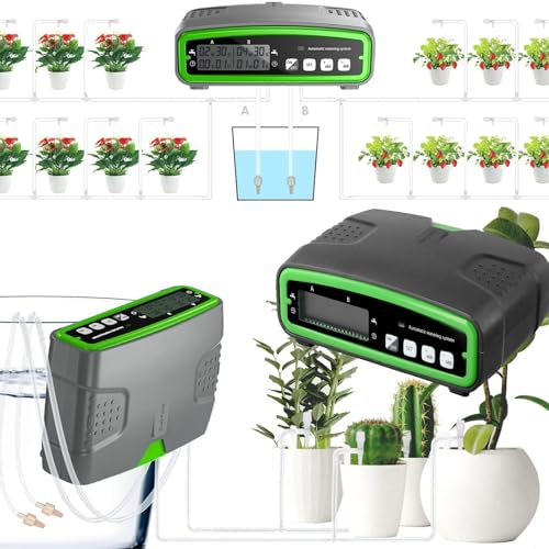 Système d'irrigation automatique, pompe double indépendante intelligente, système d'irrigation de jardin, peut arroser 20 plantes, avec tuyau d'eau de 15 m, idéal comme système