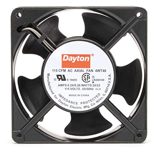 Image of DAYTON 4WT46 115 VAC, Standard Square AXIAL Fan, 0.24 AMP, 4-11 /16 inch Width, Replaces 4C550, 1-1 /2 inch Depth, 3100 RPM, TERMINALS, 20 WATT, 4-11 /16 inch Height