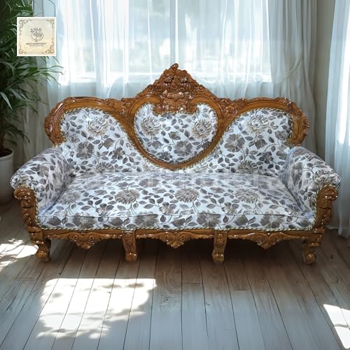 NAAZ HANDICRAFT Exquisite Rococo-Inspired Sofa Set Solid Wood & Silk Fabric Upholstery for Living Room | Guestroom | Conference Room