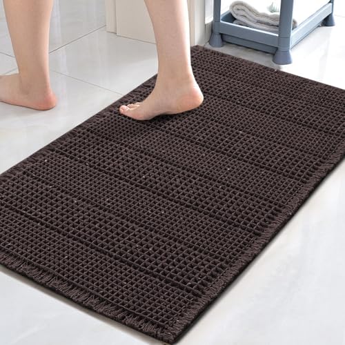 H.VERSAILTEX Upgraded Waffle Bath Mat Super Absorbent Non Slip Bath Rugs for Beside Tub, 17" x 24", Chocolate