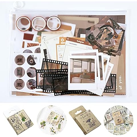 155Pcs Scrapbooking Materials Sticker Washi Tape Set, ToyaJeco Sunset and Green Plant DIY Decoration, Vintage Journaling Supplies for Art Hand Craft Planner Album Bullet Journal Card (Brown) Cover