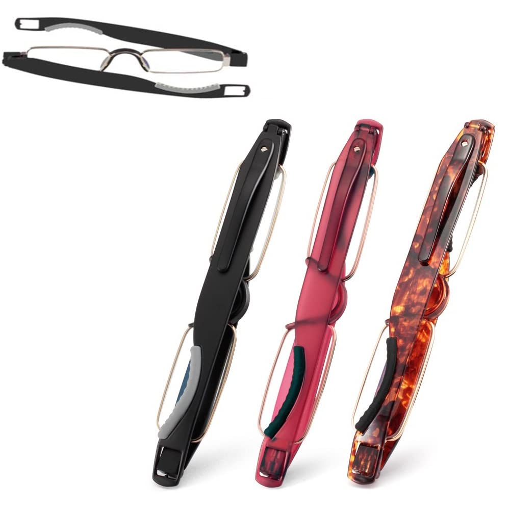 2.0pequeño Gafas De Lectura Plegables,Giratorio Lentes De Lectura,portátil Gafas De Lectura Unisex Negro/Rojo/Multicolor (Color : Black, Size : +3.0)