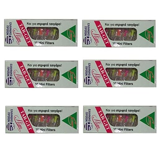 Slim Mini Filters Tar-Get for Slim Cigarettes & Roll Ups Disposable, Reusable for Smoking - 6 Packs x 10-Filters Each