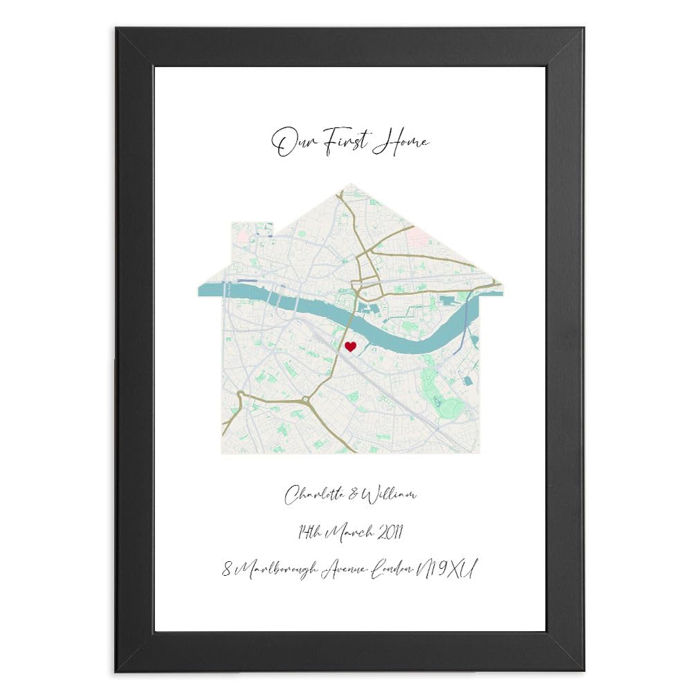 Personalised First Home Map Print - Unique Gift for Couples | Custom New Home Artwork with Family Name & Location, Ideal Keepsake for a Special Milestone, Christmas, Birthday