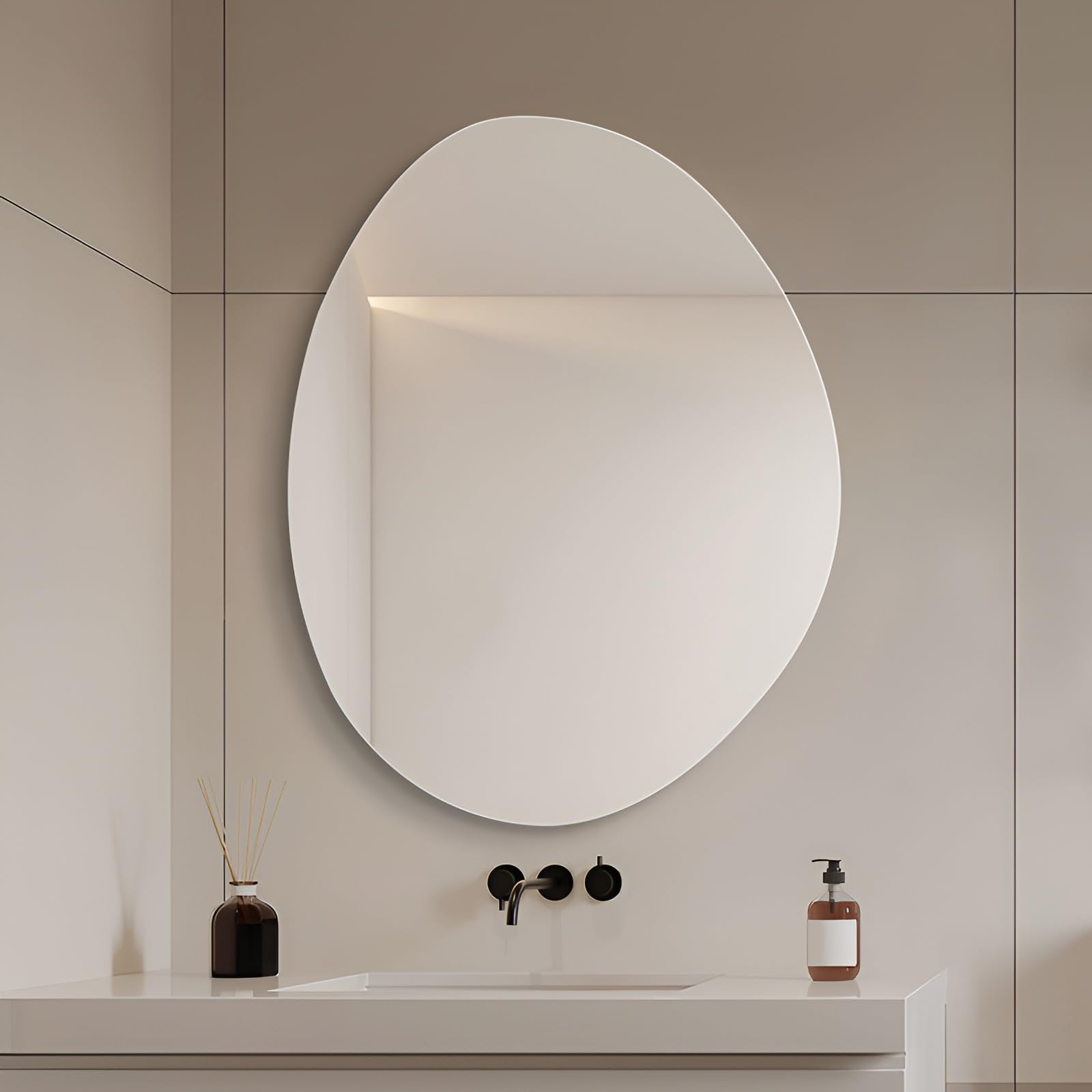 FGXHHS Irregular Round, Asymmetrical Wall Mirror For Home Decor, Modern, Entryway Washroom Bedroom Living Room Hallway(50x70cm/19.7x27.6in)