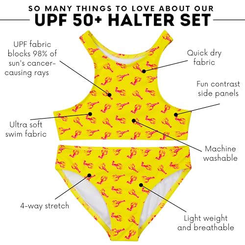 Image of SwimZip Girls' Halter Top and Bikini Bottom 2 Piece Set UPF 50+ Sun Protection