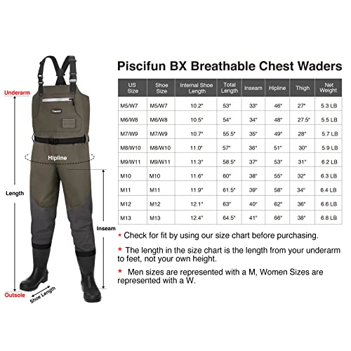 image for Piscifun BX Bootfoot Chest Waders,Breathable Chest Waders with Boots, 