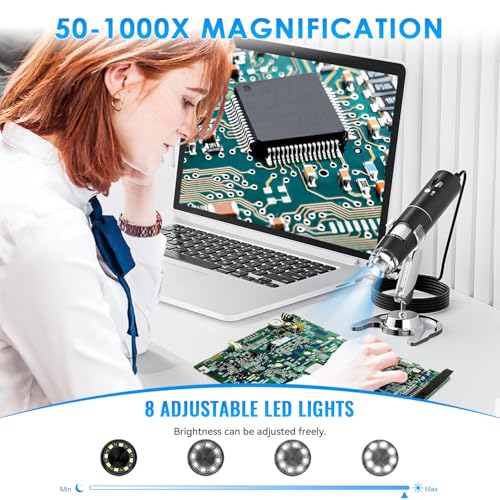 Image of Wireless Digital Microscope, SKYBASIC 50X-1000X Magnification HD WiFi Portable Handheld Microscopes with Stand USB Microscope Camera for Children Students, Support iPhone Android iPad Windows Mac