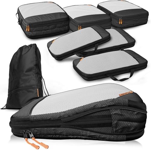 LOONARA Sacs de compression pour valises et sacs à dos [7 pièces] - Cubes compressibles, organiseurs bagages, sacs de voyage, accessoires camping et...