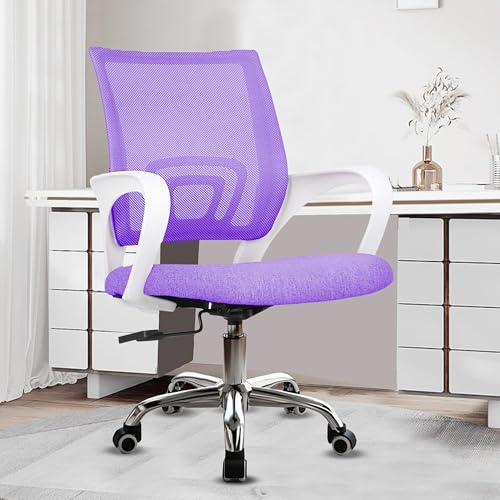 Image of Casa Copenhagen Mesh Mid Back Office /Study /Computer /Revolving /Desk Chair for Work from Home -Metal Base, Height Adjustable Seat- Purple & White Handle