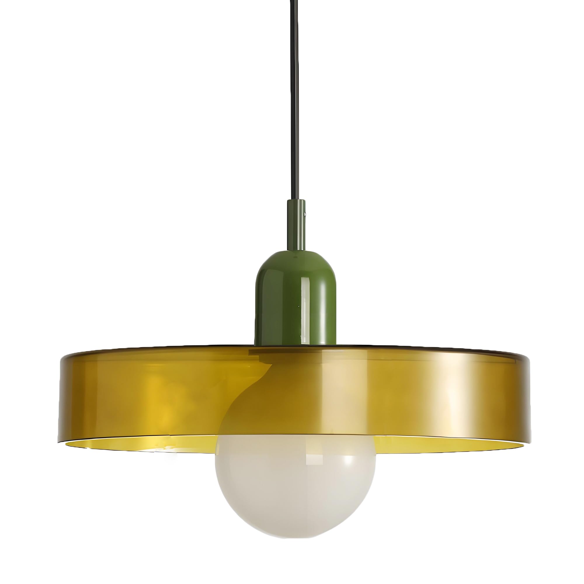 35cm Lampada a Sospensione Rotondo in Vetro Colorato e Finitura Verde​​, Vintage Moderna Lampadario Sospeso da Soffitto E27 per Cucina, Sala da pranzo, Salone (Verde Traslucido​)