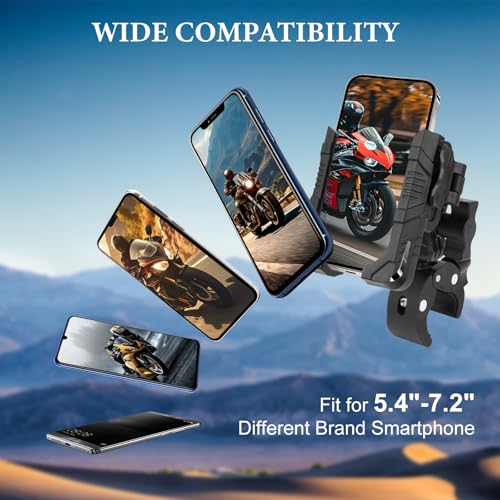 Image of Universal Phone Mount for Bike /Motorcycle /Scooter /ATV, 720 Rotatable Anti-Shake Holder with One-Hand Quick Release &Secure Lock Knob, Fits 5.4-7.2 inch iPhone 16 /15 /14 /13 Pro Max, 75026