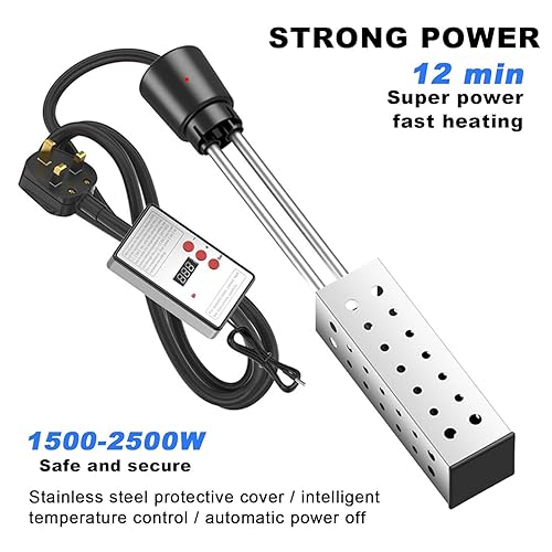 Riscaldatore a Immersione - 1500W riscaldatore ad Acqua elettrica Portatile con termostato Digitale per Vasca e Piscina