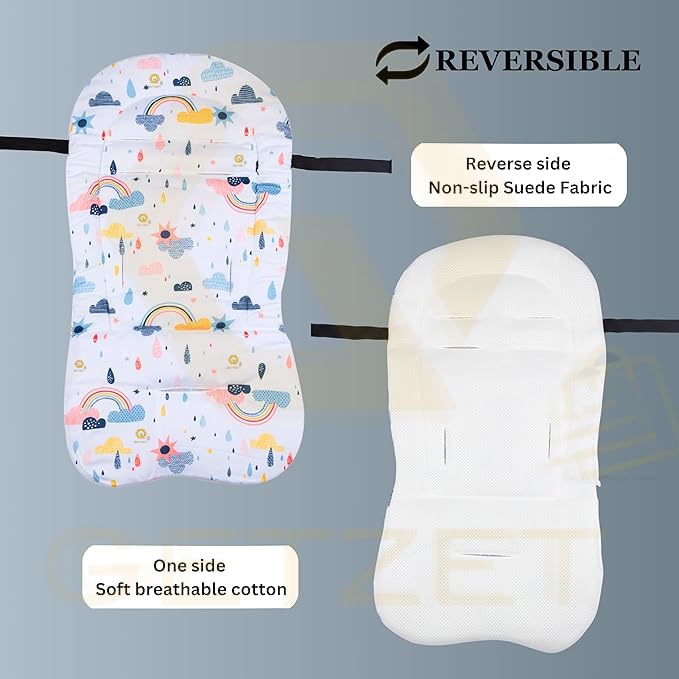 Image of Pushchair Baby Stroller High Chair Soft Seat Cushion Dining Chair Liner Mat Pad Breathable Protector Cover Accessories Soft Pillow Thick Non - Slip Suede Fabric, Cotton Rainbow Design Cushion.