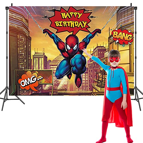 Spiderman Photo Toile de Fond Super Héros Joyeux Anniversaire Photographie Fond pour Enfants Spider Man Anniversaire Décoration Cover