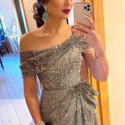 Prom Drop Chandelier Earrings for Women Dangling Bling Hypoallergenic Large Rhinestone Green Earrings Formal Wedding Jewelry by XSBODY - Used condition - Image 3