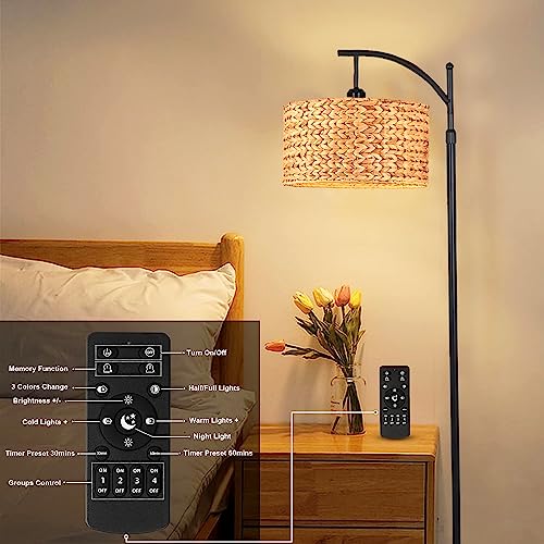 Floor-Lamp-for-Living-Room-Bedroom-Farmhouse-Arc-Rattan-Boho-Standing-Lamp-with-Remote-Dimmable-Black-Wicker-Bamboo-Lamp-Shade-Floor-Light-Adjustable-Tall-Lamp-Industrial-Floor-Lamps-Bohemian Floor Lamp for Living Room Bedroom Farmhouse Arc Rattan Boho Standing Lamp with Remote Dimmable Black Wicker Bamboo Lamp Shade Floor Light Adjustable Tall Lamp Industrial Floor Lamps Bohemian