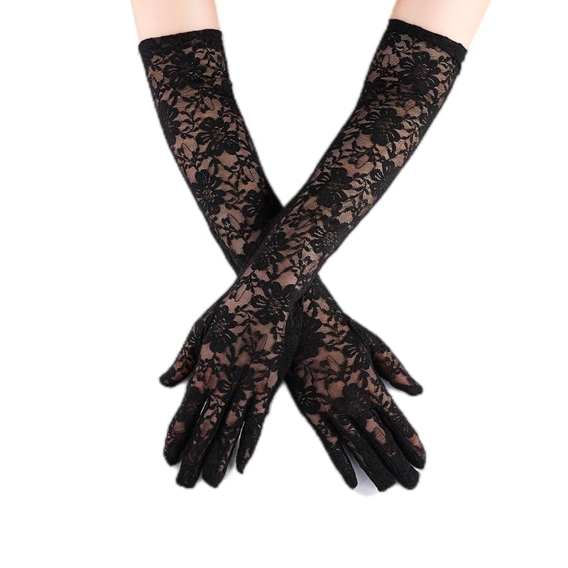 Women Lace Long Elegant Gloves - Vintage Floral Elbow Gloves for Wedding Dinner Parties