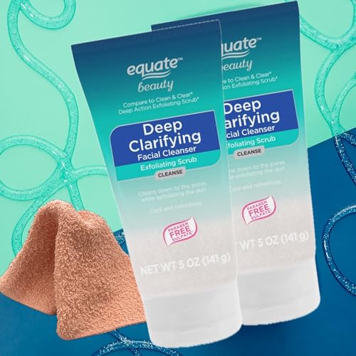 Equate Beauty Deep Clarifying Exfoliating Facial Cleanser, 5 oz, 2-Pack with LeSue Washcloth