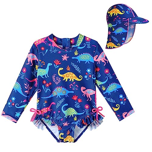 Image of XFGIRLS Baby /Toddler Girls Swimsuit Long Sleeve One-Piece Bathing Suit Rash Guard for Kids UPF 50+ Swimwear