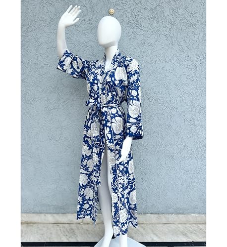 Image of Hand block print Cotton Kimono bikini cover up,Indian Hand block print Cotton Bath Robe,Swim Wear,Nighrwere Dressing Gown