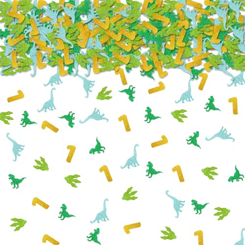 Image of 100pcs Dinosaur 1st Birthday Confetti, Dino One Table Confetti, Jungle Animal Paper Scatters for First Birthday /Baby Shower Party Table Decoration