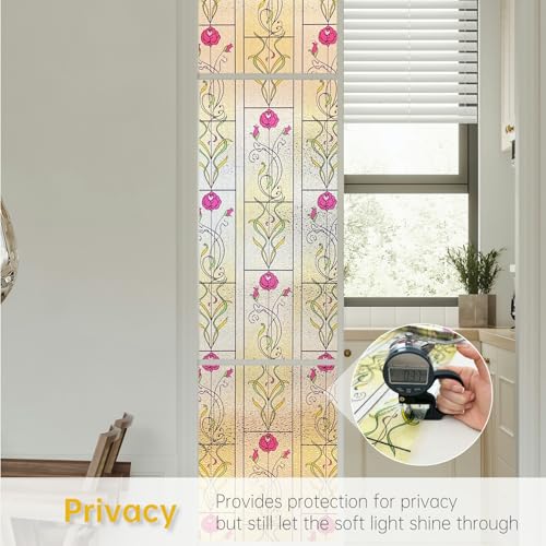 3D Stained Glass Window Film Privacy Patterned, Window Privacy Film for Glass Windows, Thick Decorative Static Cling Window Film UV Window Film Sun Blocker Window Tint for Home Office Tools Included - Image 2