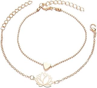 fabula Jewellery Combo of 2 Gold Tone Lotus & Heart Anklet For Women & Girls Stylish Latest (AYJ4_AMR11)-picture-22