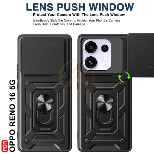 Image of Armor Bumper Back Cover Case for Oppo Reno 16 5G Rotating Camera Cover, Ring Holder & Kickstand | Heavy Duty & 360 Degree Protection Back Cover for Oppo Reno 16 5G (Black)