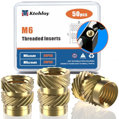 Image of 50Pcs M6 Threaded Inserts, M6 Female Thread Metric Knurled Nuts Assortment Kit, Brass Heat Set Insert for Plastic and 3D Printing Components (M6x8x8, M6x10x8)