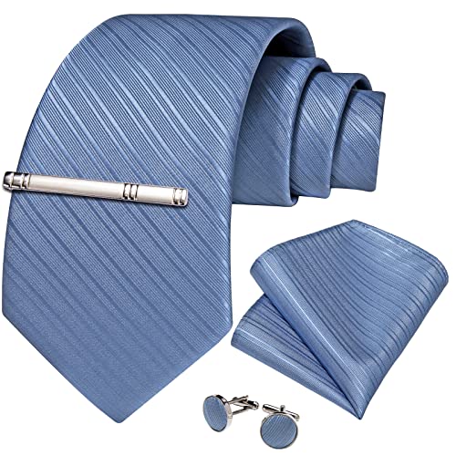 Image of DiBanGu Mens Striped Tie Silk Woven Necktie and Pocket Square Cufflinks Tie Clip Set Wedding Business Formal Gift Tie for Men