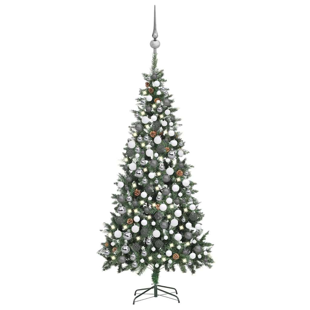 Sztuczna choinka z oświetleniem, 210 cm, imitacja sosny, 1060 gałązek, łącznie ze stojakiem, kulkami, szyszkami i 300 diodami LED