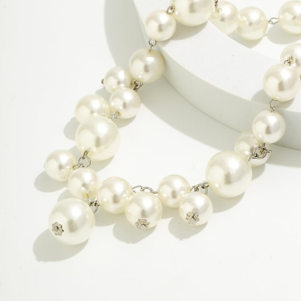 Chunky Gold Pearl Beaded Choker Necklace for Women,Punk Personality Statement Pearl Cluster Collar Necklace,Glossy Party Jewelry Gifts - Image 7