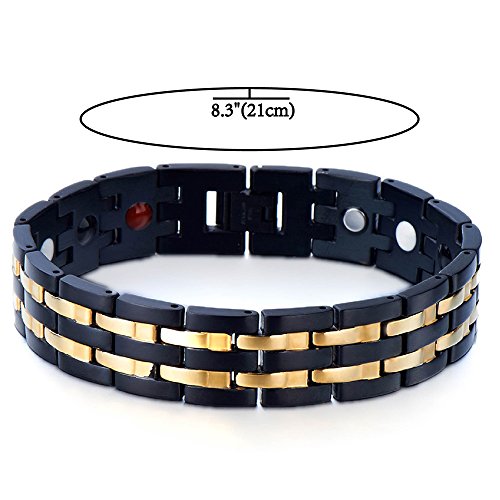 COOLSTEELANDBEYOND Exquisite Stainless Steel Mens Magnetic Bracelet Gold Black with Magnets and Free Link Removal Tool2