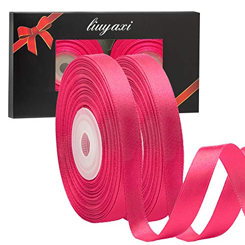 Image of Solid Color Double Faced Hot Pink Satin Ribbon 1 /4 inch X 50 Yards, Ribbons Perfect for Crafts, Wedding Decor, Bow Making, Sewing, Gift Package Wrapping and More