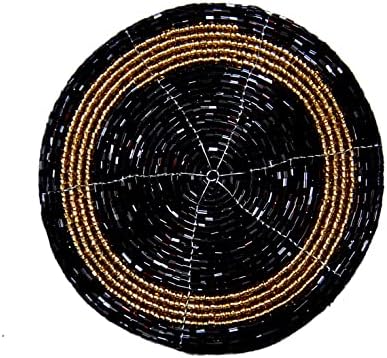 ALQMAR Glass Beaded Coasters 4 inches -Pack of 6, Dining Table Accessories Home Decor Gift Black & Golden