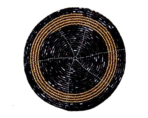 Alqmar Glass Beaded Coasters 4 Inches -Pack Of 6, Dining Table Accessories Home Decor Gift Black & Golden #TOP14