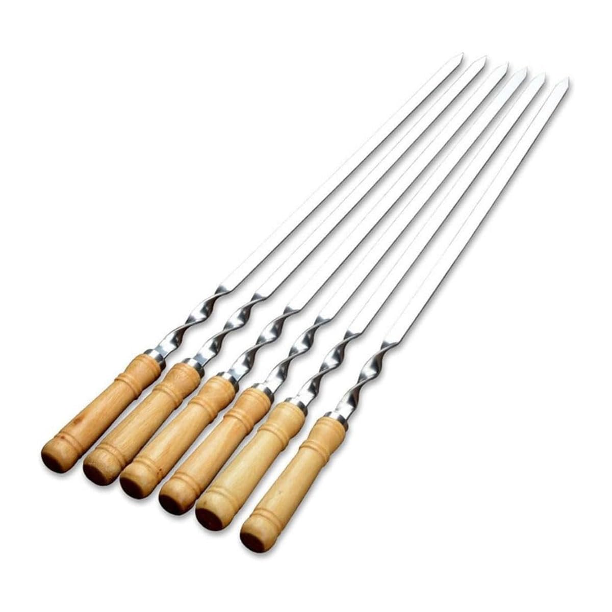 YU WELL Stainless Steel Barbeque Skewers BBQ Skewer Set 22inch Reusable BBQ Needle with Wooden Handle for Kabab Fruit Salad Grill and Barbeque (55cm, 4)