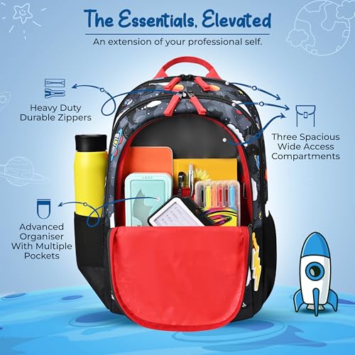 Image of Gear Astro Kid 15 inch /20L Small Water Resistant School Bag | Casual Backpack | Daypack | Travel Backpack | Kids Bag for Boys /Girls (Black - Red)