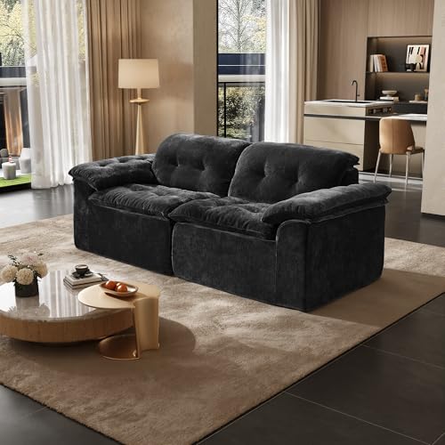 Image of Oversized Modular Sectional Sofa, Large Modern Boneless Couch with Seat Cushion, Chenille 2 Seat Sofa Set for Living Room, Apartments, No Assembly Required, Black