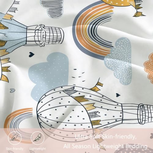 Ensemble de linge de lit en microfibre blanche motif nuages et montgolfière 200x200 cm - 6