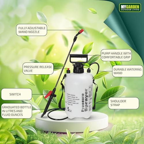 My Garden 5 Litre Sprayer Pump - Weed Killer Pressure Sprayer Pump Action - High Pressure Long Reach Sprayers - Ideal For Spraying Water Fertiliser Herbicides Pesticides Preservative & Detergent - Image 5