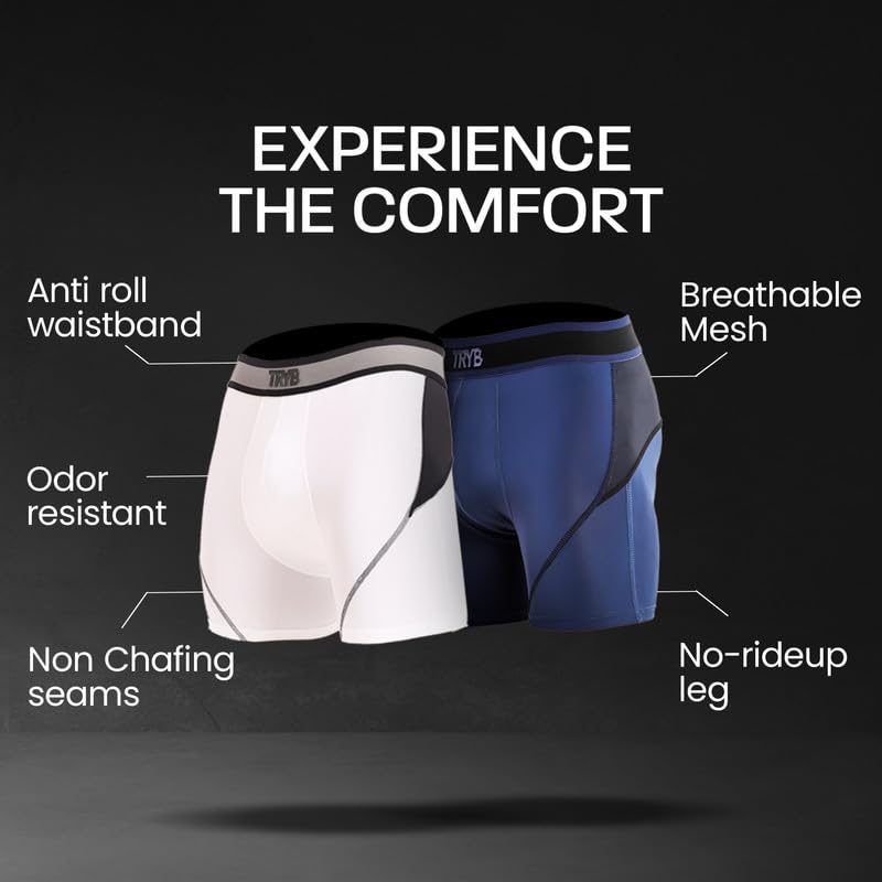 Image of TRYB Sports Underwear for Men | Stretchable Active-H Trunk Semi Compression Shorts | Trunks for Running & Gym Workout | Quick Dry, Breathable & Anti Chafing | Sports Innerwear Boxers