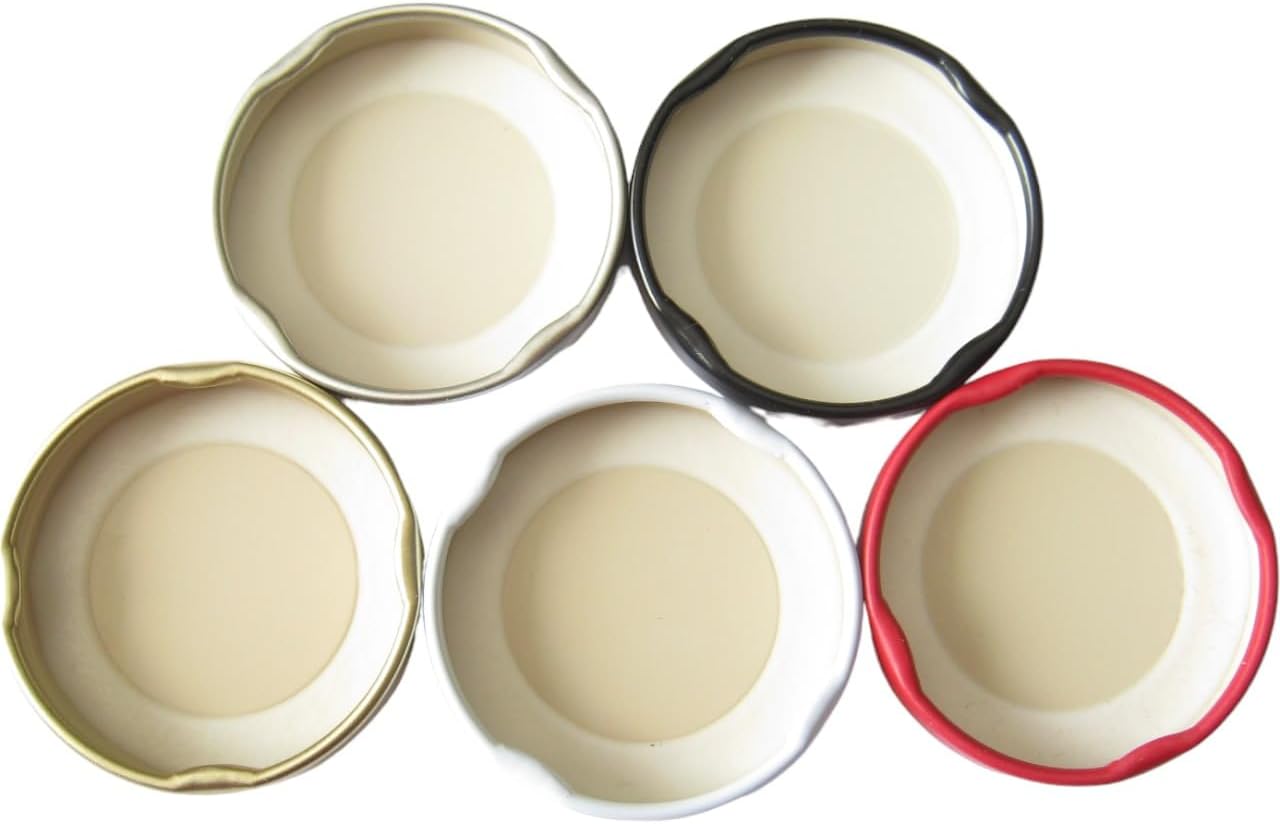 Nakpunar 24 pcs Gold 43 mm Replacement Lids with Plastisol Liner - 43TW 4 Lug Lids - For Glass Jars, Bottles, Canning - MADE IN USA