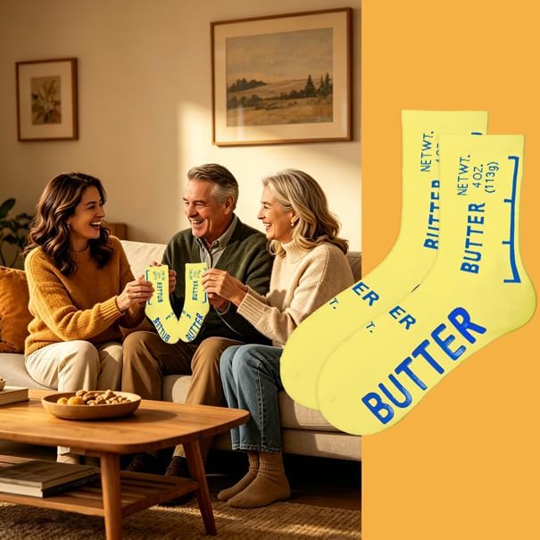 Butter Gifts Socks - Funny and Crazy Novelty Socks for Men Women, Unique Birthday Gifts in Yellow BUTTER Design,Gifts Box Ready for Present